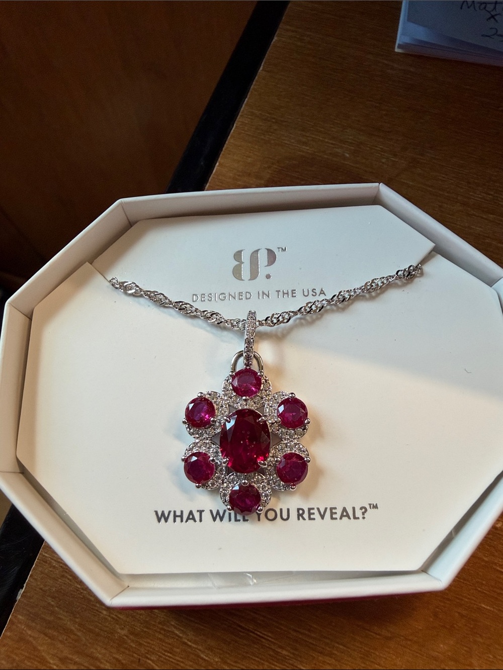 Radiant Ruby Cluster Pendant Necklace by BP.